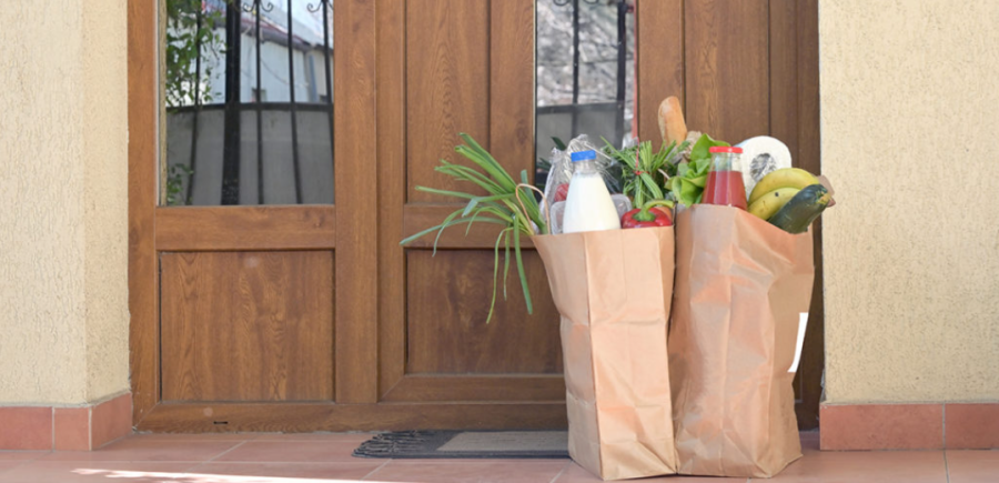 Baptist Standard Grocery Bags on Doorstep