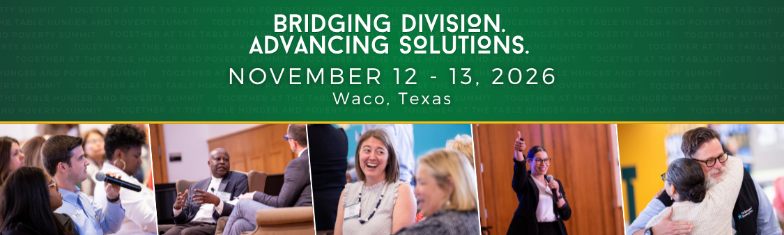 Bridging Division Advancing Solutions November 12-13 2026 Waco, Texas. Photos of past summit events featuring speakers and audiences